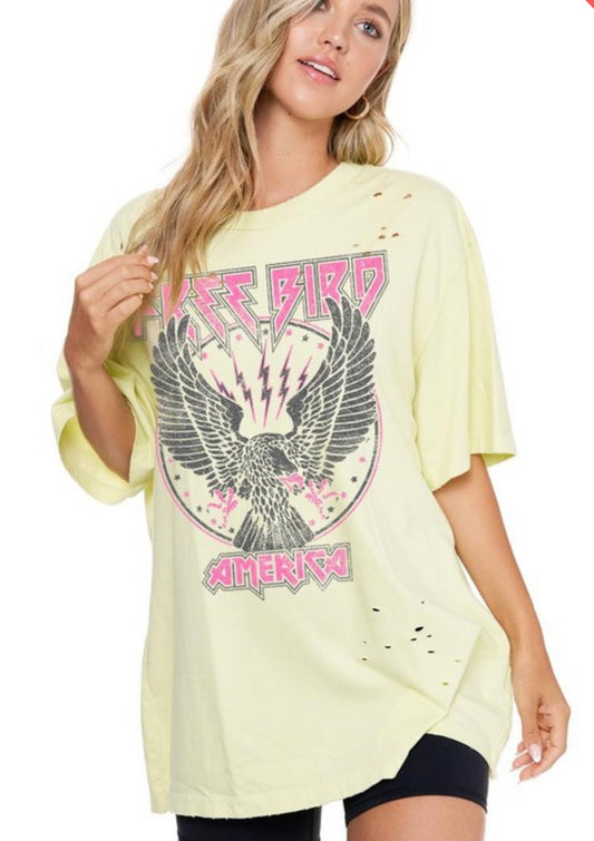 FREE BIRD GRAPHIC TEE-NEON